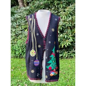 Ugly Christmas Sweater Teacher Vest Christmas Tree Holiday XL